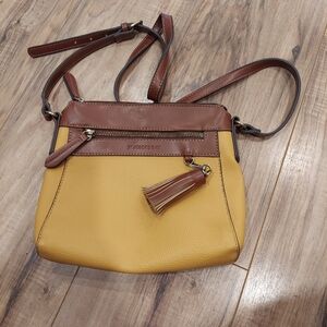 St. John’s Bay Quincy Faux Leather Crossbody Handbag in Dijon Color/Brown Accent